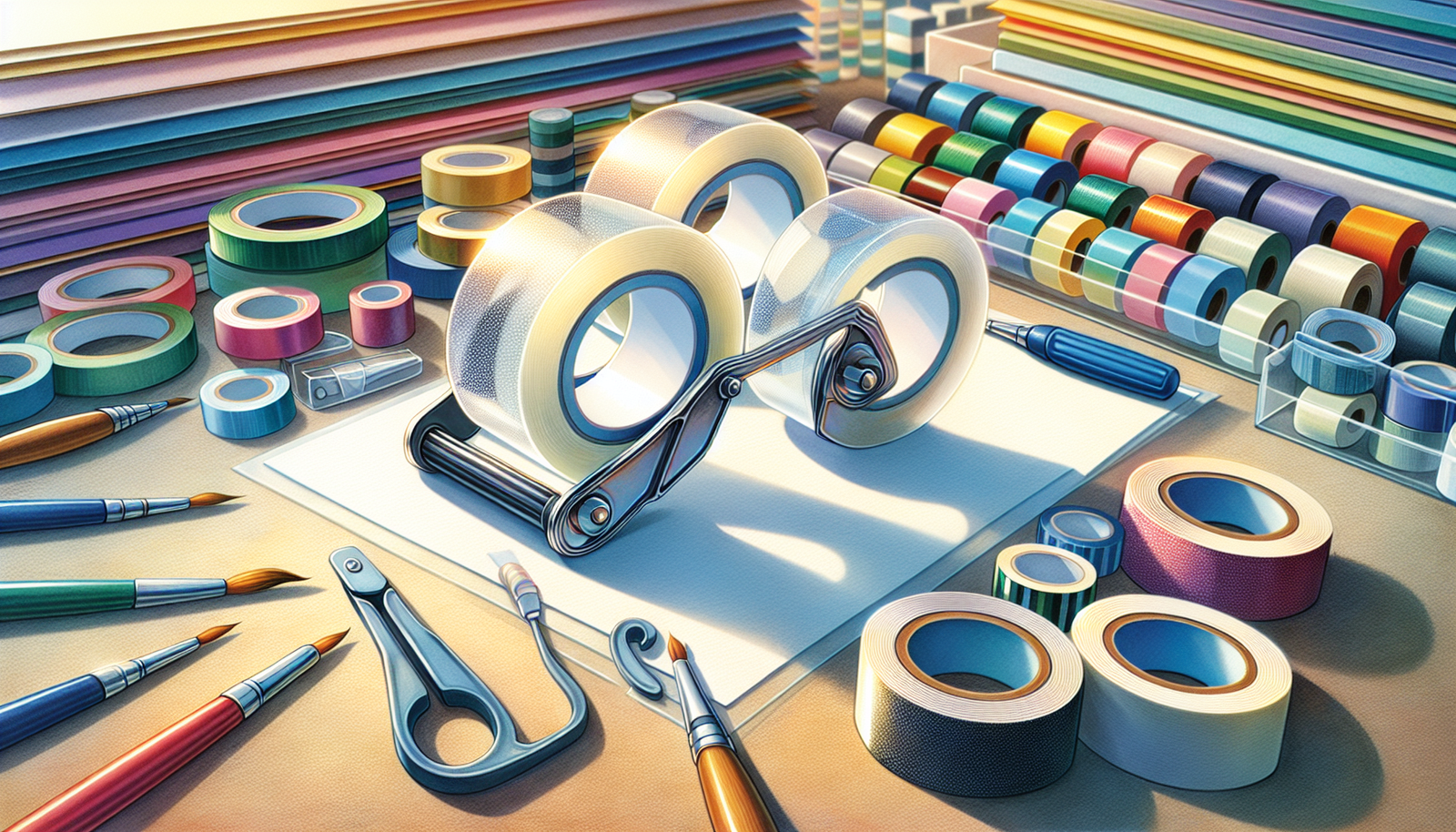 Assorted adhesive rollers and tapes